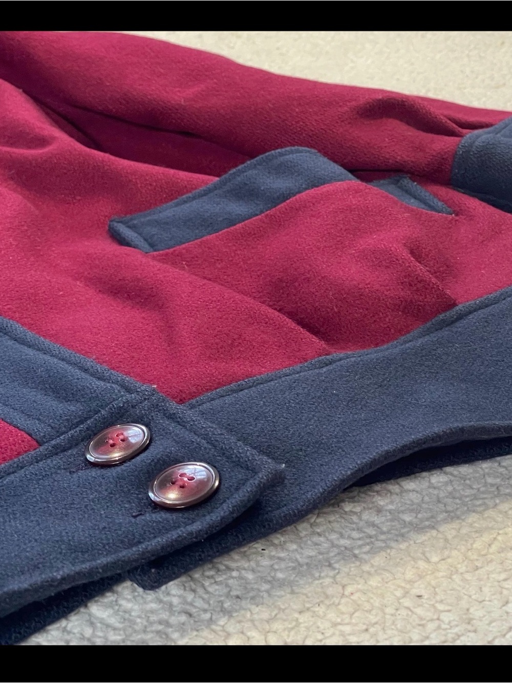 Vintage Colorblock Wool Pea Coat - Burgundy, Forest Green & Navy - Picture 4 of 8